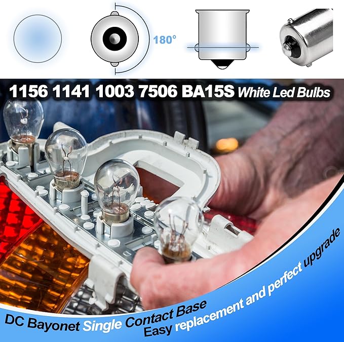 Heifymi 1156 1141 1003 7506 BA15S LED Bulb,12V-24V for RV Camper Interior Dome Exterior Porch Light Outdoor Landscape Lighting,Super White 6000K, 2 Pack