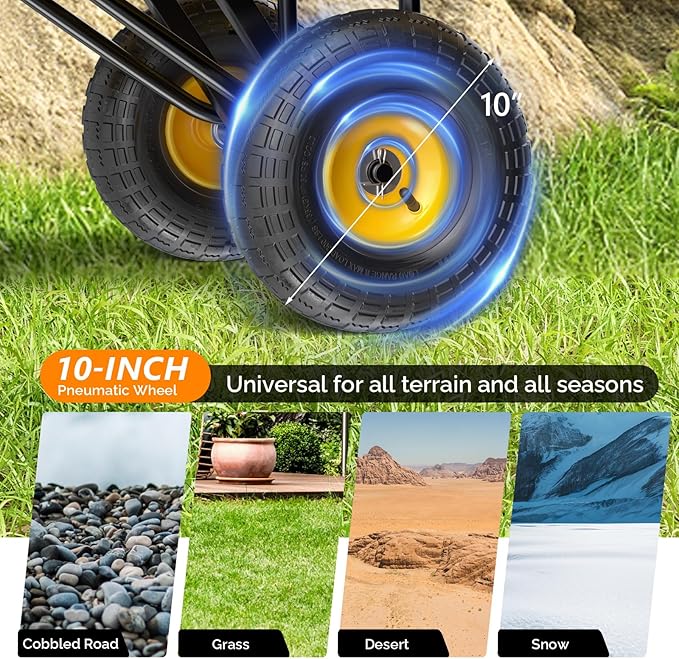 VINGLI Heavy Duty 900 LBS Mesh Steel Garden Cart, Dump Detachable Utility Wheelbarrow, Yard and Garden Wagon Cart with Removable Sides and 10 Inch Wheels(Yellow)
