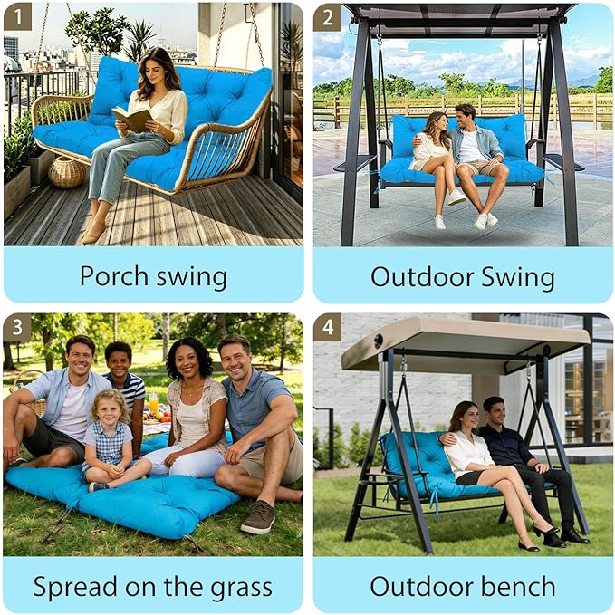 Premium 5" Thicken Porch Swing Cushions Waterproof 3 Seater Replacement Cushions with Backrest and Adjustable Straps, Outdoor Furniture Cushions for Patio, Garden(70×40×5inch)