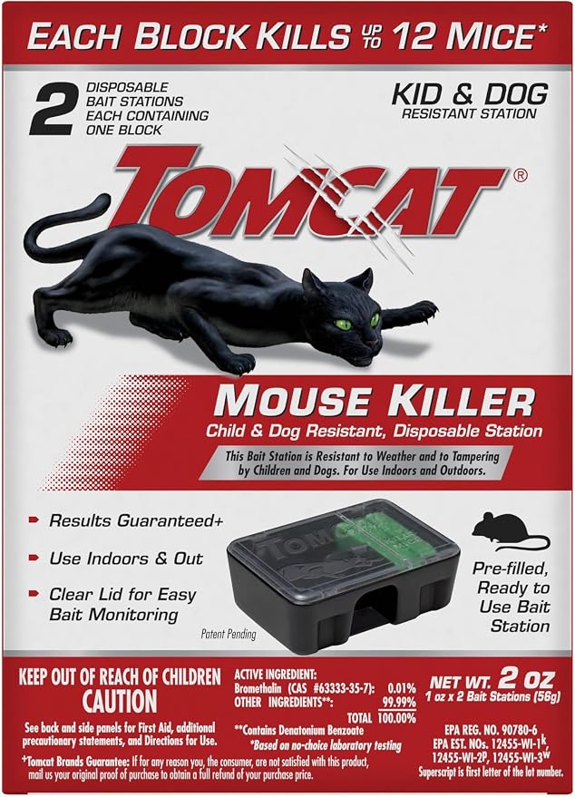 Tomcat Mouse Killer Disposable Station for Indoor/Outdoor Use - Child & Dog Resistant,2 Stations with 1 Bait Each,(Pack of 6)