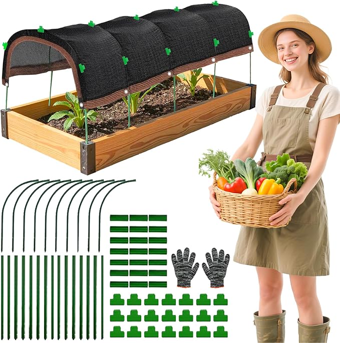 2026 Upgraded Garden Shade Cloth Kit 78.7"x59" Garden Shade Cloth for Plants Heat Protection with 5 Sets Garden Hoops for Raised Beds 75% Sunblock Shade Cloth Row Cover for Outdoor Plant Vegetables