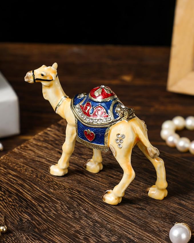 Hand Painted Trinket Box Enamel Vintage Jewelry Box Camel Hinged Metal Jewelry Organizer Decorative Treasure Box Unique Gifts for Animal Lover