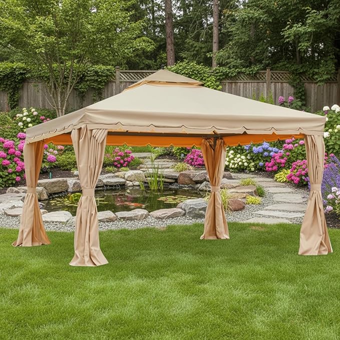Garden Winds Reinforced RipLock 350 Replacement Canopy Top Cover Compatible with Erommy 12' x 12' Square Gazebo Models B088NCCWXF, HWG-027C - Beige
