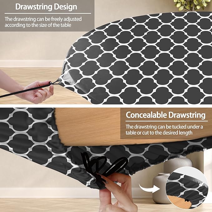 Fitted Round Tablecloths Reusable Stain Resistant Table Clothes Vinyl Indoor Outdoor Circular Cover for 45-54" Table House Party Gear Gifts Summer Autumn Camper Patio Picnic Accessories