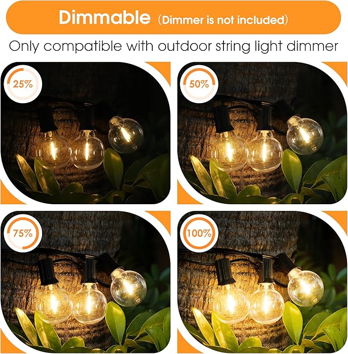 Mlambert G40 LED Replacement Light Bulbs for String Lights, Dimmable E12 Base Shatterproof Bulbs, 1W Equal to 5W, Warm White 2700K, 25Pack, Not Solar