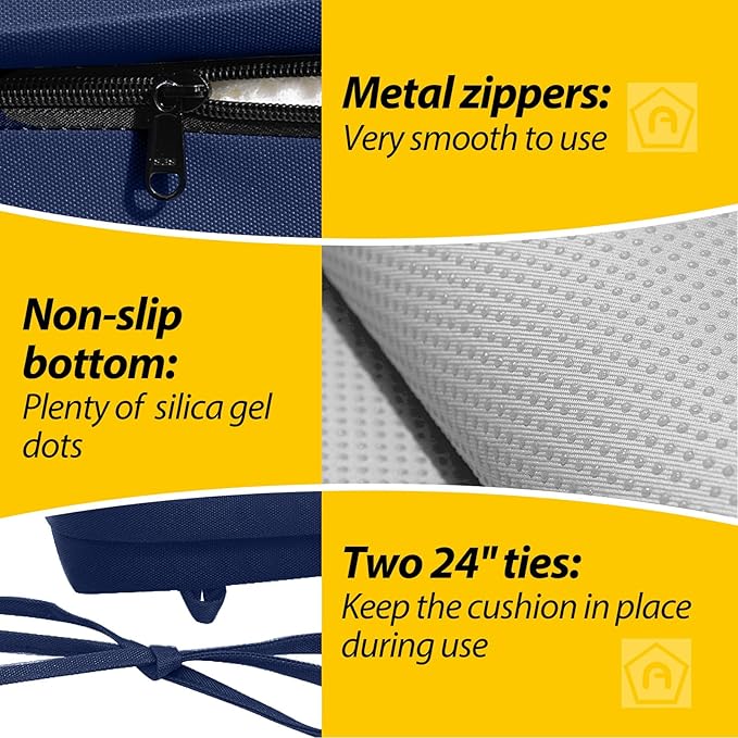 AAAAAcessories Outdoor Seat Cushions for Chairs, Waterproof, Fade-Resistant, 19" x 19" x 3", Patio Furniture Replacement Cushions, Set of 2, Navy Blue