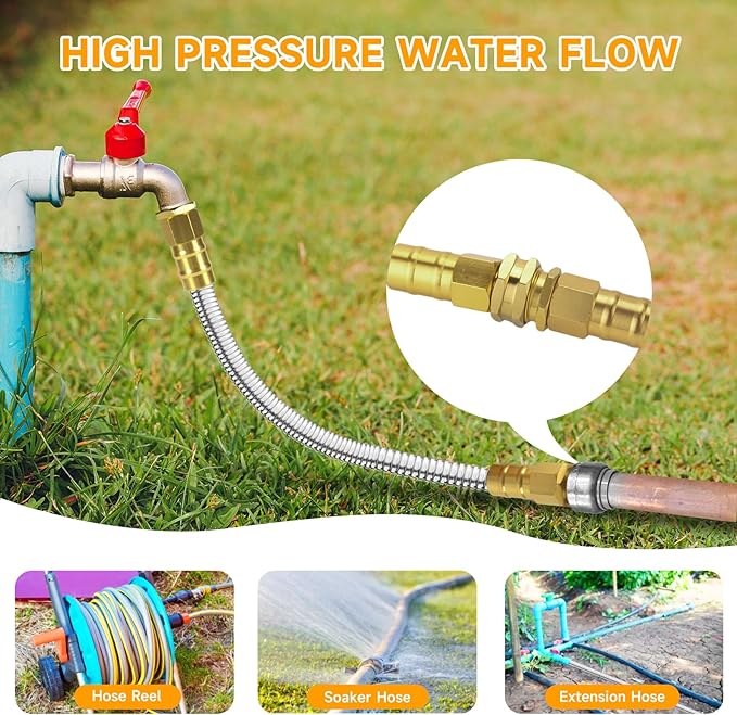 Rosy Earth Garden Hose 5 FT, 304 Stainless Steel Metal Water Hose, Heavy Duty Flexible Leader Hose, Short Water Hose Kink Free Hose for Rv, Outdoor, Yard, No Bite, Leak proof and Durable