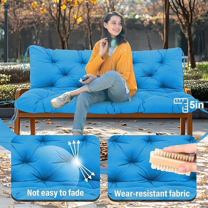 Premium 5" Thick Waterproof Outdoor Swing Cushions Sturdy Durable 2-3 Seat Replacement Porch Swing Cushions with Backrest&Ties Bench Cushion for Outdoor Furniture Backyard Patio (60x40x5inch)