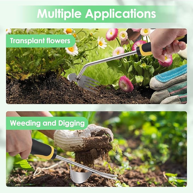 2026 New 3Pcs Hand Weeder Tool, Rubber Handle Weed Remover Tool, L-Shaped Weeding Tool, Manual Weeder, 4 Teeth Weeding Tool, Planting and Weeding for Garden, Patio