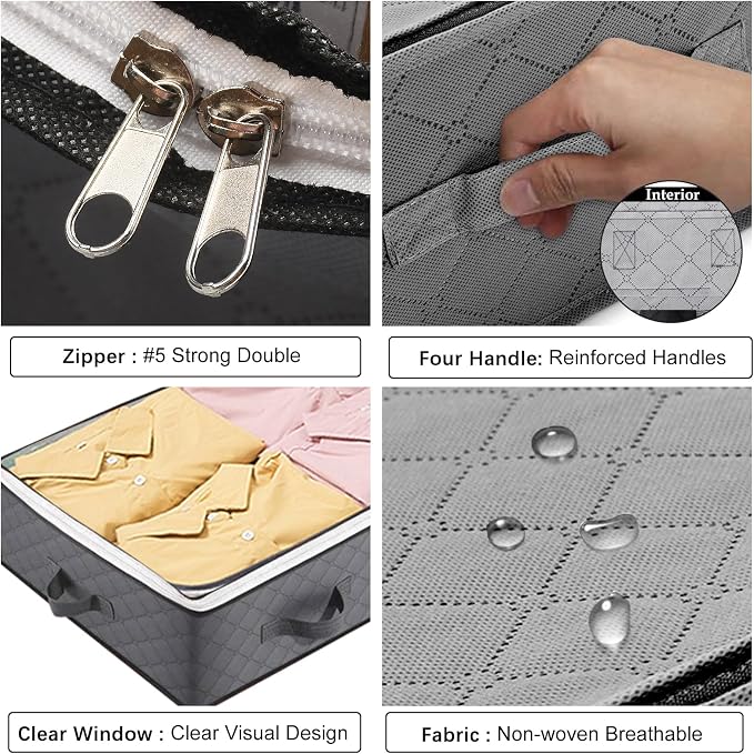 BiCINE 4 Pack Under Bed Storage, 90L Foldable Closet Containers Organizers