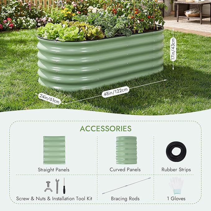 INNO STAGE Galvanized Raised Garden Bed Kits, 4x2x1.4FT Metal Raised Beds Outdoor for Gardening, 17'' Tall Large Steel Raised Planter Bed for Vegetables, Flowers Patio Ground Planter Box (Green, 2Pcs)
