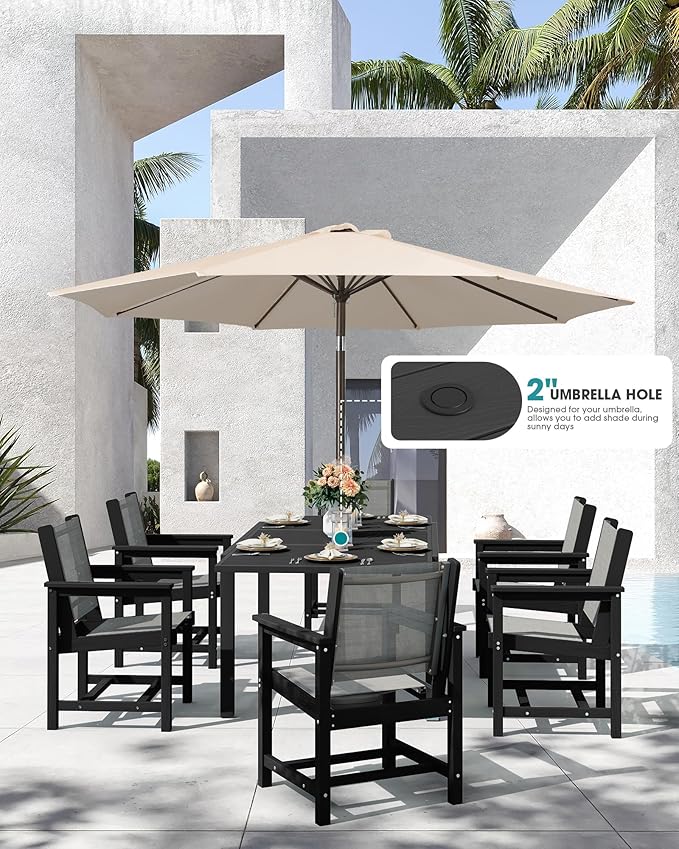 SERWALL Outdoor Dining Chairs Set of 2, All-Weather HDPE and Textilene Material Patio Chairs, Grey