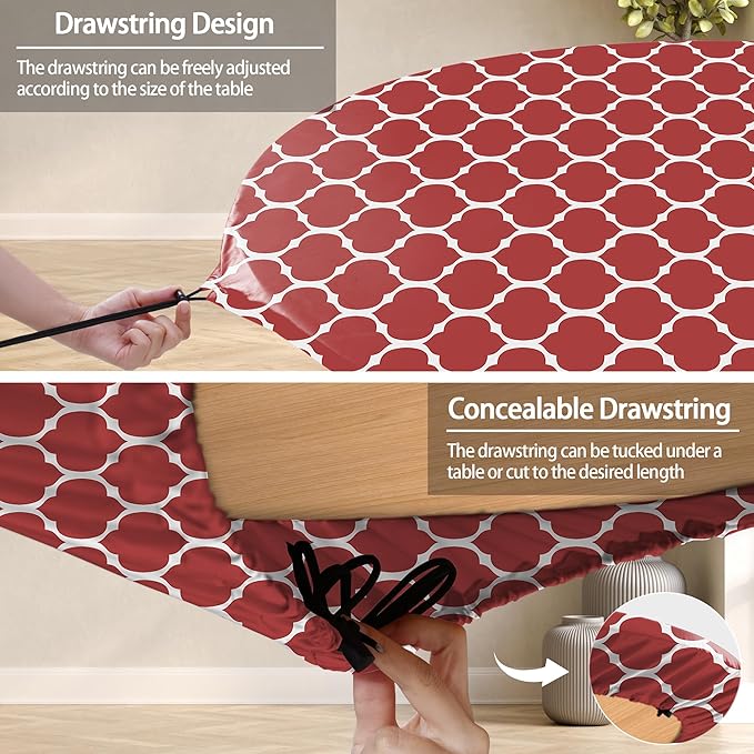 Fitted Round Tablecloth Wipeable Table Cloths Vinyl Indoor Outdoor Circle Covers for 45-54inch Table Dining Living Room Home Must Haves Gifts Summer Fall Patio Picnic Camping Garden Stuff