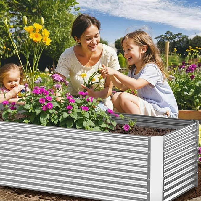 2 Pack Tall Corrugated Galvanized Steel Raised Garden Bed Outdoor, Metal Above Ground Garden Bed for Vegetables and Flowers, Rectangle Raised Beds for Gardening-4x2FTx15inch