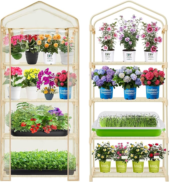 Purlyu Garden 4-Tier Greenhouse – for Indoor Outdoor Gardening Hot House w/ Zippered Cover and Metal Shelves for Growing Vegetables, Flowers and Seedlings (PLGH704OWP)