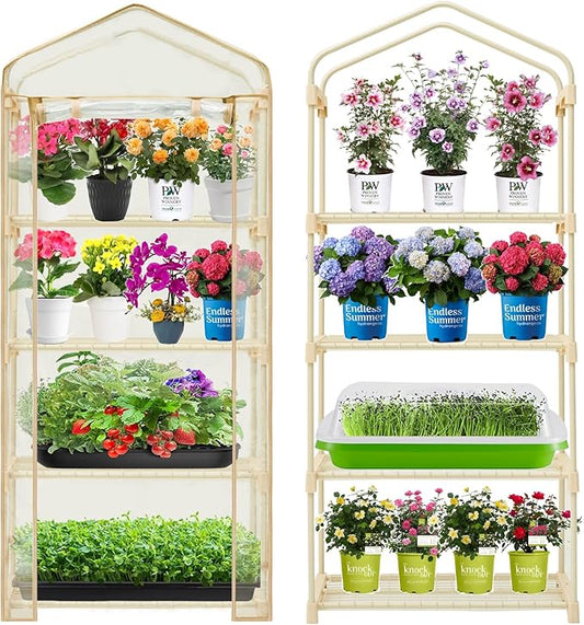 Purlyu Garden 4-Tier Greenhouse – for Indoor Outdoor Gardening Hot House w/ Zippered Cover and Metal Shelves for Growing Vegetables, Flowers and Seedlings (PLGH704OWP)