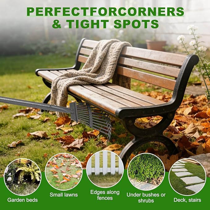 Garden Rake for Leaves, Heavy-Duty Small Metal Rake for Lawn, Yard, Garden Beds, Debris & Shrubs, 6 ft Adjustable Handle for Kids and Adults