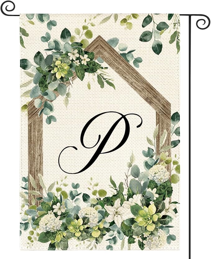 AVOIN colorlife Initial Letter P Monogram Garden Flag 12x18 Inch Double Sided Outside, Spring Floral Family Last Name Yard Decoration