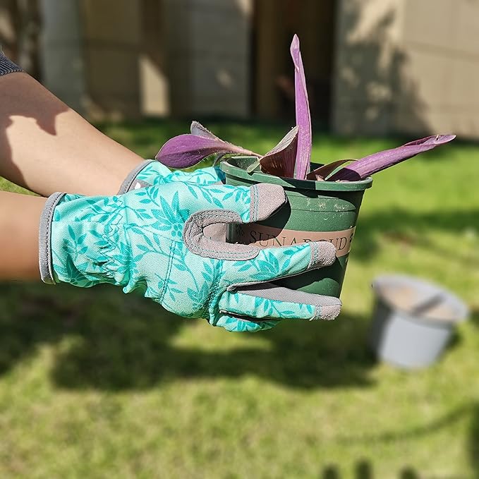 YRTSH Leather Gardening Gloves for Women, Flexible Breathable Garden Gloves, Thorn Proof Working Gloves for Weeding, Digging and Pruning, Green, X-Small Fit Small Hand