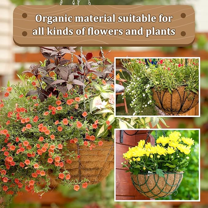 Legigo 4 Pack 16 Inch Hanging Basket Coco Liners Replacement, 100% Natural Round Coconut Coco Fiber Planter Basket Liners for Hanging Basket Flowers/Vegetables