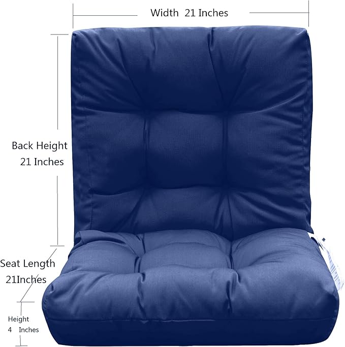 QILLOWAY Outdoor Chair Cushion for Patio Furniture, Waterproof Patio Cushions Set of 2 with Ties, Fade Resistant Replacement Pads for Outdoor Rocking Chairs,Navy