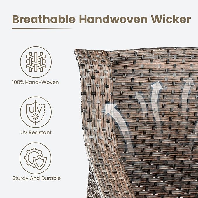 Outdoor Wicker Patio Chairs Set of 2 - Heavy Duty Outside Modern PE Rattan Lawn Chair for Front Porch Balcony Backyard Yard Deck Poolside Apartment – Brown/Beige