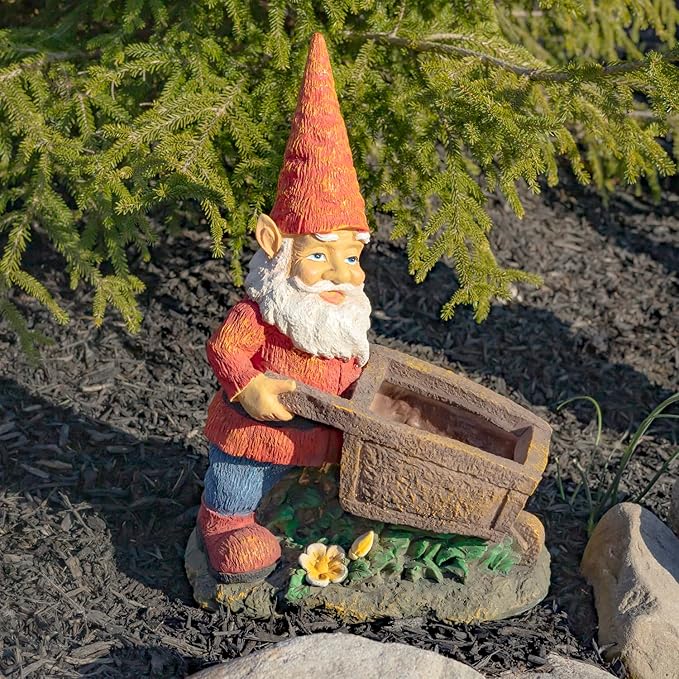 Zaer Ltd. Classic Spring Gnome Garden Statue in Assorted Styles (Gnome with Wheelbarrow)