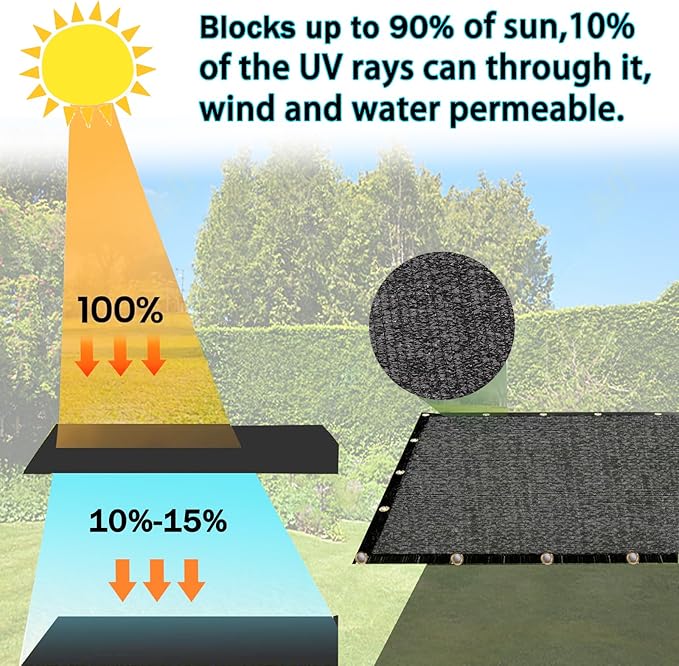 E.share 90%-95% Black Sun Shade Cloth 10FT x 10FT, Heavy Duty Outdoor Shade Netting with Reinforced Grommets, UV Resistant Breathable Fabric for Patio Garden Greenhouse Pergola Chicken Coop & Kennel