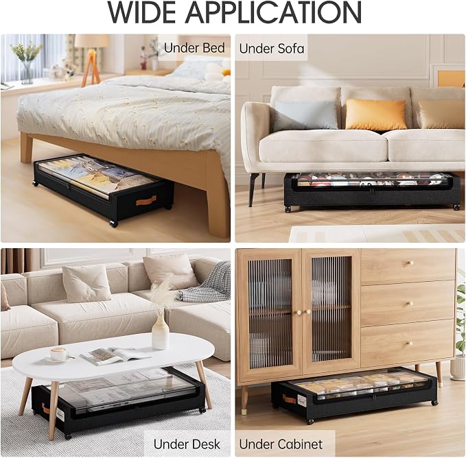 Yecaye Under Bed Storage with Wheels 2Pack, 70L Larger Capacity Under Bed Storage Containers, Underbed Shoe Storage Organizer, Rolling Under Bed Metal Drawers for Clothes, Blankets(35.5 x 17 x 6.7in)