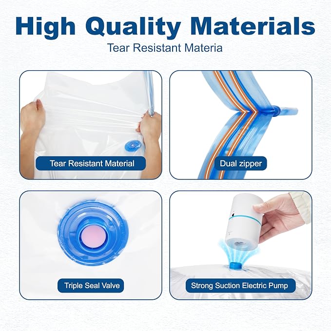 HOUSE DAY 22 Pack Vacuum Seal Bags For Clothing Travel, 80% Space Saving Travel Vacuum Bags with Electric Pump, Vacuum Storage Bags For Clothes, Comforters, Blankets, Moving, Storage & Organization