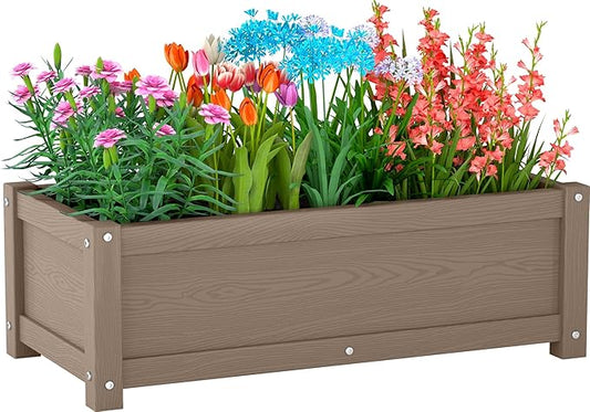 HDPE Raised Planter Box Outdoor,Rot-Resistant and Non-Cracking,Small Raised Beds for Gardening 29.5 * 14.4 * 9.8 in for Yard,Lawn,Outdoor Planter Boxes Rectangle with Drainage Holes Brown