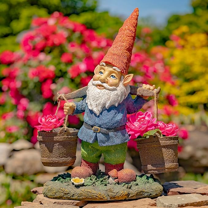Zaer Ltd. Classic Spring Gnome Garden Statue in Assorted Styles (Gnome with Buckets)