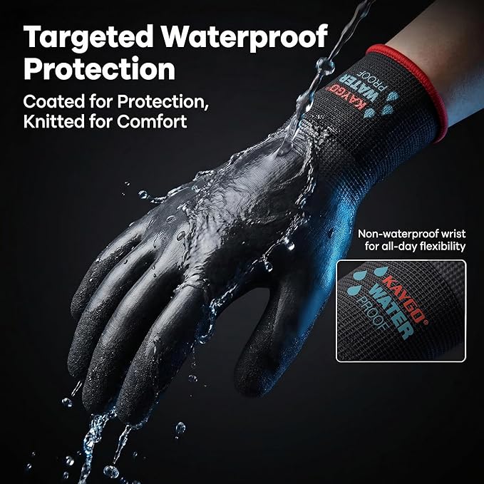 KAYGO Winter Waterproof Work Gloves for Men and Women, 3 Pairs Thermal Insulated Freezer Rubber Coated Gloves,Super Grip,KG160 (M, Black)