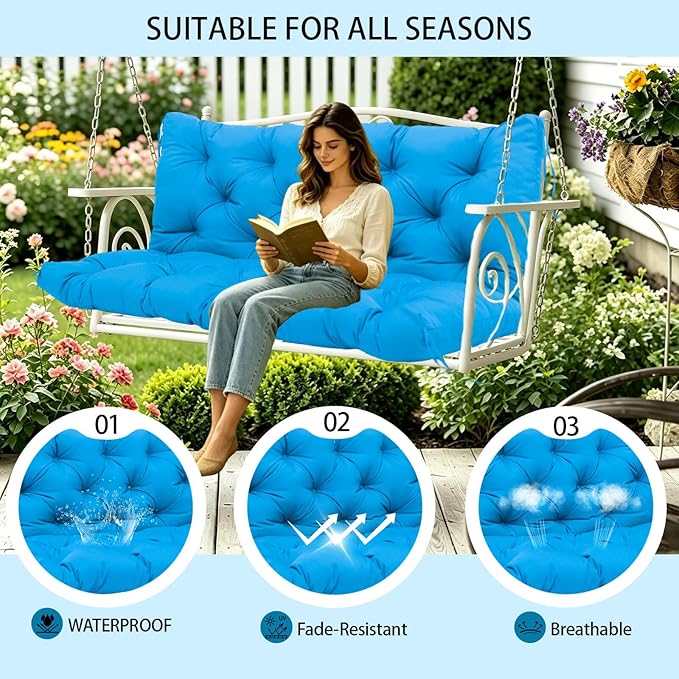 Premium 5" Thicken Porch Swing Cushions Waterproof 3 Seater Replacement Cushions with Backrest and Adjustable Straps, Outdoor Furniture Cushions for Patio, Garden(40×40×5inch)
