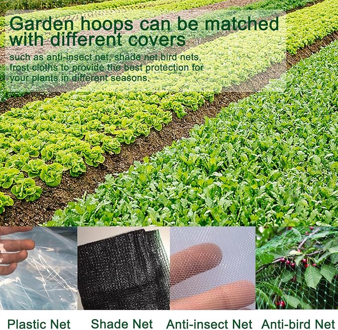 Greenhouse Hoops Grow Tunnel, 8FT Long Garden Hoops, 36pcs DIY Width Plastic Coated Fiberglass Garden Tunnel for Raised Beds, Rust-Free Garden Tunnel for Garden Fabric