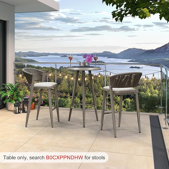PURPLE LEAF Outdoor Round Bar Table Patio Height Pub Bistro Table Kitchen Bar for Balcony Grey