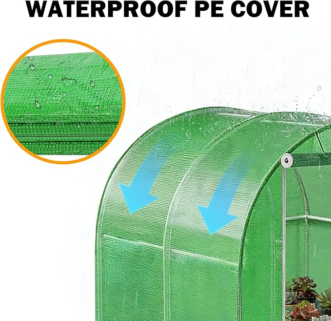 Hoop Greenhouse - Walk-in Greenhouse Kit for Outdoor Gardens, 4x8 FT with Reinforced Frame & PE Cover