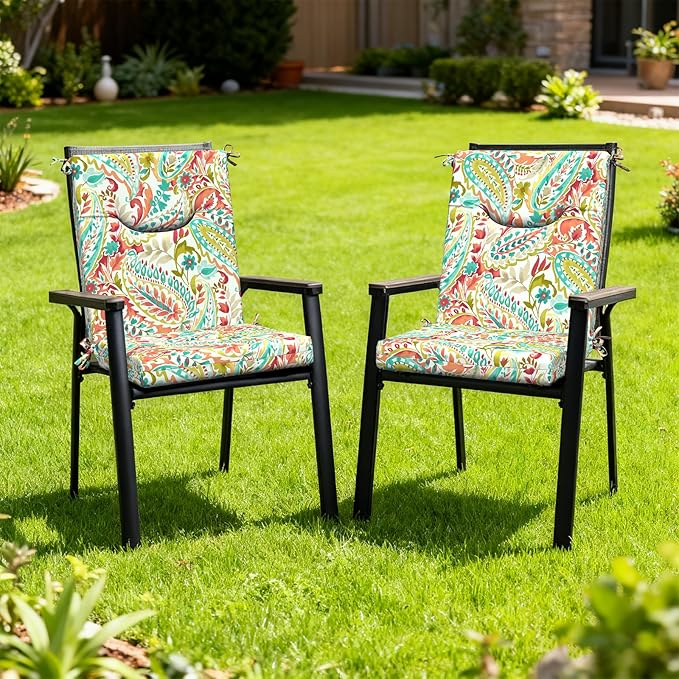 DYTXIII Outdoor High Back Chair Cushions Set of 2, 44x20 in Water Repellent Patio Seat Cushions with Elastic Sponge, All Weather Cushions for Rocking, Dining Chairs, Patio Furniture - Pretty Paisley