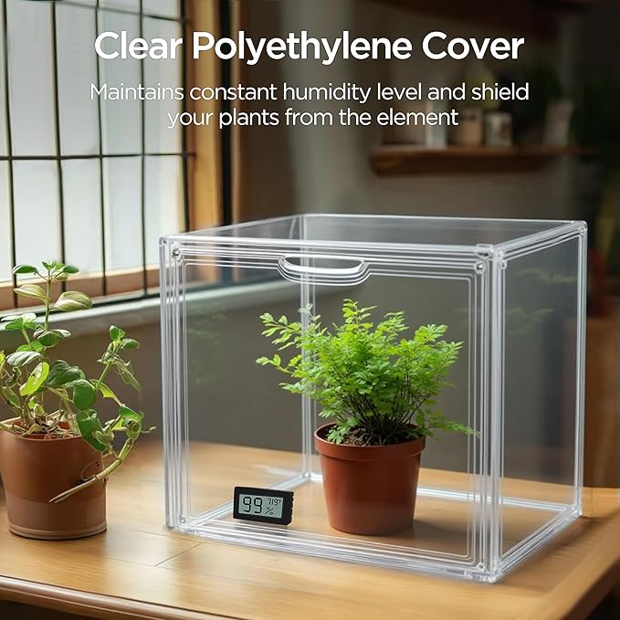 HBlife Mini Greenhouse for Indoor, Clear Stackable Green House with Magnetic Waterproof Door for Small Plants Nursery Germination, Tabletop Portable Greenhouse, 14.1x8.6x10.6 Inch (1 Pack)