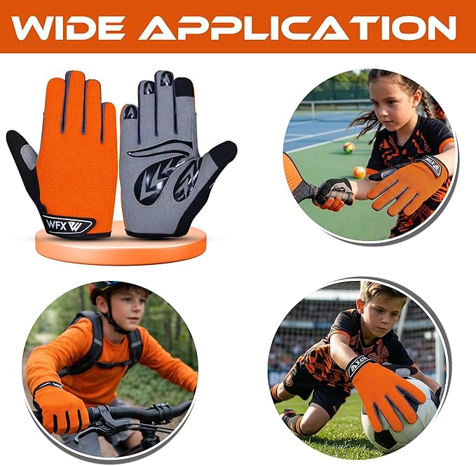 WFX Cycling Gloves Toddler Mountain Bike Handlebar Grips Gel Padding Full Finger Baseball Glove Workout Football Gloves Youth Boys 6-12 Kids Gardening Gloves MTB Gloves