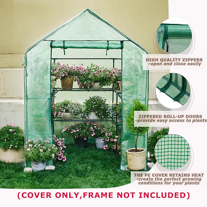 Purlyu Walk-in Greenhouse Replacement Cover with Roll-Up Zipper Door -56x56x76 inch PE Greenhouse Cover for Outdoor Plant Gardening Plants Cold Frost Protection Wind Rain Proof(PLGH002PECC)