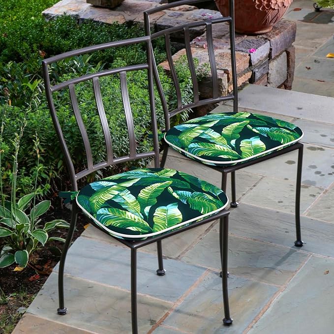 Outdoor Chair Cushions Set of 4, Water Resistant Patio Chair Pads with Ties, Seat Cushions for Home Garden Furniture Decoration, 16"x17", Hanalei Lagoon