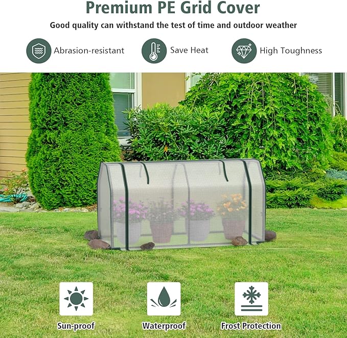 Giantex Raised Garden Bed with Mini Greenhouse, w/Dual Zipper Door, 47.5”x21.5”x24” Planter with Green House for Patio Lawn Garden, Easy Assembly (Natural & White)