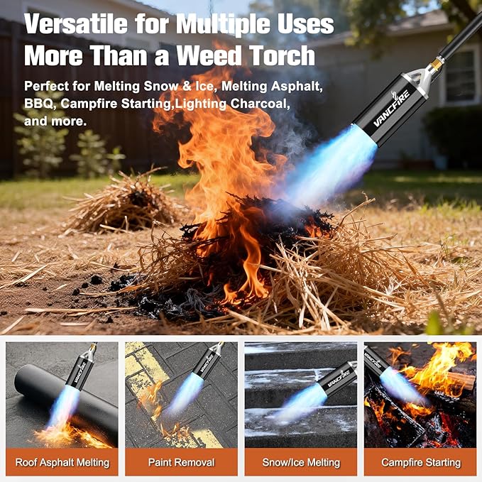 Propane Torch Weed Burner Kit,Heavy Duty High Output Blow Torch with 1 lb Propane Cylinder Adapter & 10FT Hose,Flamethrower with Turbo Trigger for Weeding,Roofing,Ice Melting,Road Marking(33")