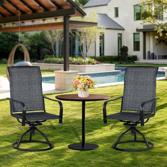 SHGJ&SOFT Patio Swivel Chairs, Waterproof Outdoor Dining Chairs with All-Weather Textilene Mesh for Deck, Garden, and Backyard (Plain Backrest-Grey, Set of 2)