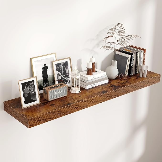 48 Inch Floating Shelves for Wall, 12"D Wood Storage Shelves, Brown Finish