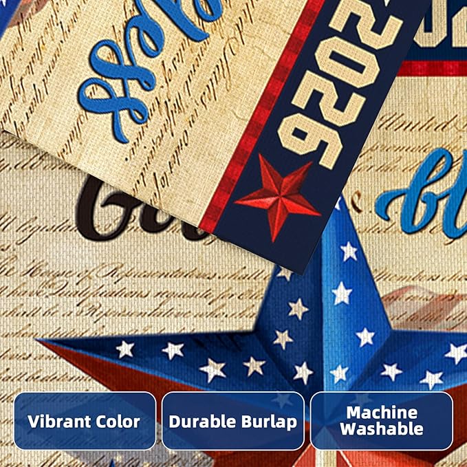 250 Anniversary USA Garden Flags for Outside, 4th of July 250th Years American Patriotic Banner, Blessing United States 12x18 Inch Double-Sided with Retro Star, 1776-2026 Yard Merchandise Decoration