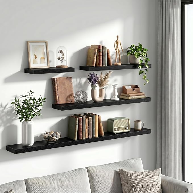 Vivelove 36 Inch Floating Shelves Wall Mounted for Display, 6.5 Deep Duty Shelves with Invisible Brackets for Living Room,Bedroom,Kitchen, Bathroom Storage & Decor,36" Wx6.5 Dx1.4 H - Black
