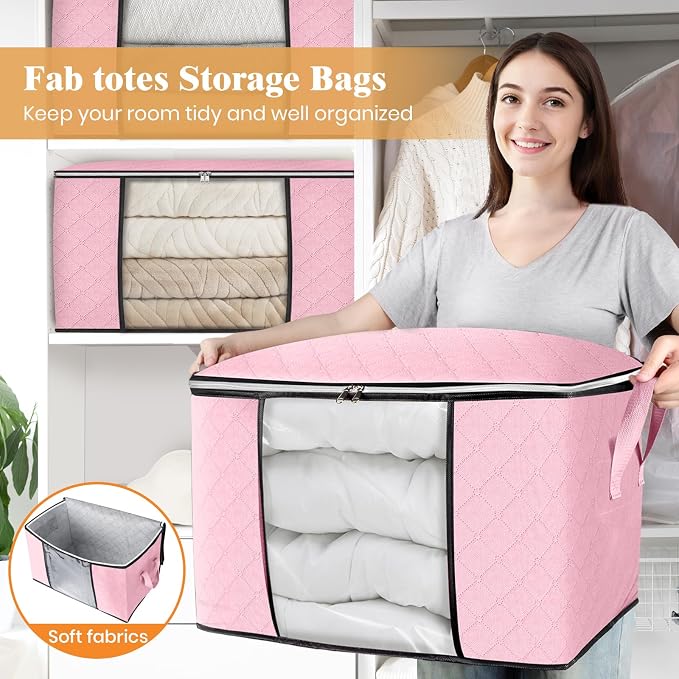 Fab totes 90L Clothes Storage, Foldable Thick Fabric Blanket Storage Bags