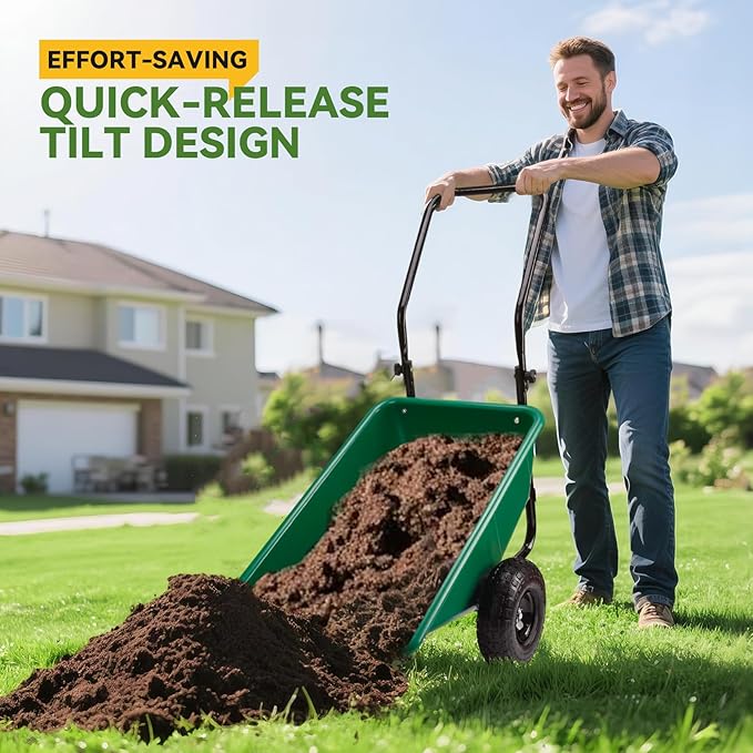 Foldable Handle 2 Wheel Garden Cart with 10" Pneumatic Tires-Heavy Duty Yard Wagon for Soil,Mulch,Plants,Easy Storage,High Stability&Quick Assembly(Green)